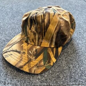 VTG Filson Advantage Wetlands Camo Logger Hat Leather Strap USA Made Hunting Cap